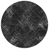 8' Charcoal Gray And Silver Round Geometric Washable Indoor Outdoor Area Rug