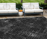 8' X 10' Charcoal Gray And Silver Geometric Washable Indoor Outdoor Area Rug
