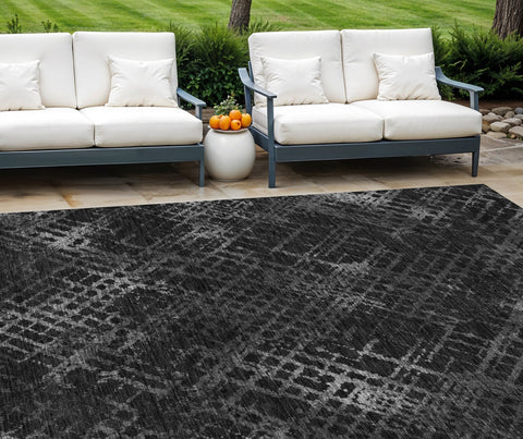 8' X 10' Charcoal Gray And Silver Geometric Washable Indoor Outdoor Area Rug