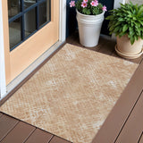3' X 5' Coral Ivory And Peach Geometric Washable Indoor Outdoor Area Rug