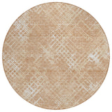 8' Coral Ivory And Peach Round Geometric Washable Indoor Outdoor Area Rug