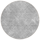 8' Gray And Silver Round Geometric Washable Indoor Outdoor Area Rug