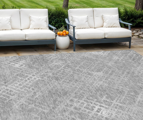 8' X 10' Gray And Silver Geometric Washable Indoor Outdoor Area Rug