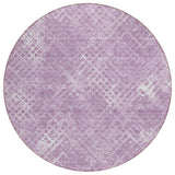 8' Lavender Purple And Ivory Round Geometric Washable Indoor Outdoor Area Rug