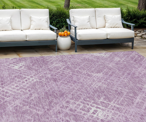 8' X 10' Lavender Purple And Ivory Geometric Washable Indoor Outdoor Area Rug
