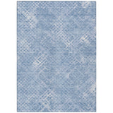 5' X 8' Sky Blue And Denim Blue Geometric Washable Indoor Outdoor Area Rug