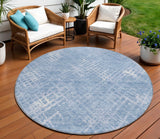 8' Sky Blue And Denim Blue Round Geometric Washable Indoor Outdoor Area Rug