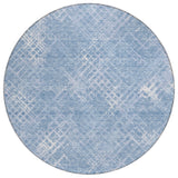 8' Sky Blue And Denim Blue Round Geometric Washable Indoor Outdoor Area Rug
