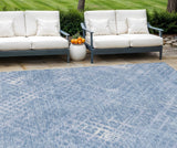 8' X 10' Sky Blue And Denim Blue Geometric Washable Indoor Outdoor Area Rug