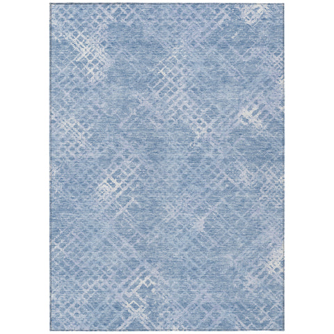 8' X 10' Sky Blue And Denim Blue Geometric Washable Indoor Outdoor Area Rug