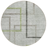 8' Green And Charcoal Round Geometric Washable Indoor Outdoor Area Rug
