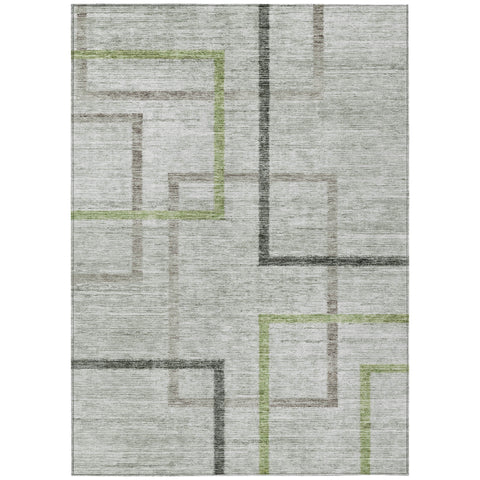 8' X 10' Green And Charcoal Geometric Washable Indoor Outdoor Area Rug