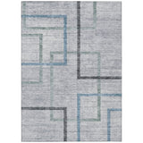 5' X 8' Gray Charcoal And Blue Geometric Washable Indoor Outdoor Area Rug