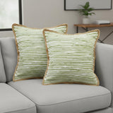Set of Two 20" Green Beach Striped Cotton Blend Throw Pillows