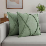 Set of Two 20" Forest Green Geometric Throw Pillows with Tufts