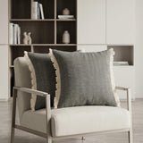 Set of Two 20" Gray And Off White Cotton Throw Pillows with Fringe