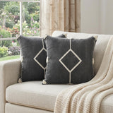 Set of Two 20" Black And Off White Diamond Cotton Throw Pillows