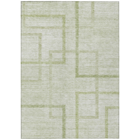 5' X 8' Artichoke Green And Green Geometric Washable Indoor Outdoor Area Rug