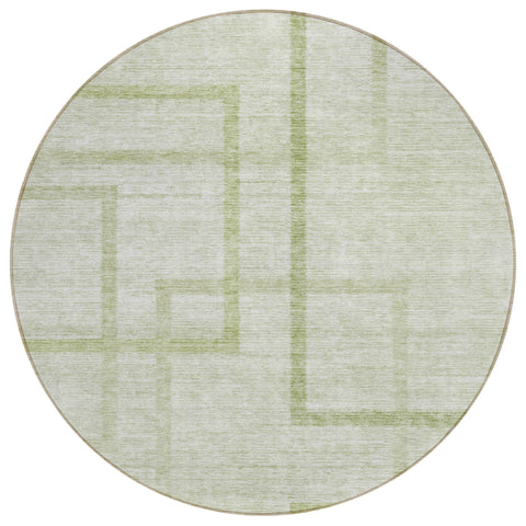 8' Artichoke Green And Green Round Geometric Washable Indoor Outdoor Area Rug