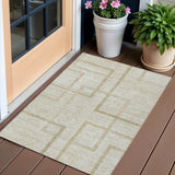 3' X 5' Beige Tan And Taupe Geometric Washable Indoor Outdoor Area Rug
