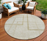 8' Beige Tan And Taupe Round Geometric Washable Indoor Outdoor Area Rug