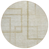 8' Beige Tan And Taupe Round Geometric Washable Indoor Outdoor Area Rug