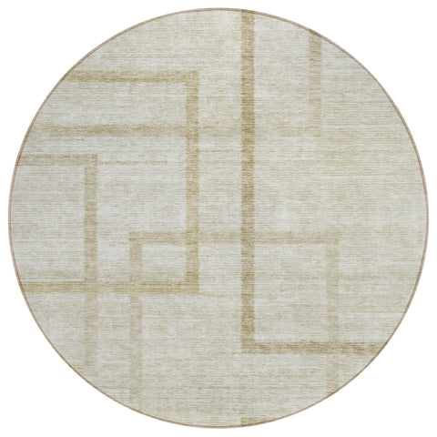 8' Beige Tan And Taupe Round Geometric Washable Indoor Outdoor Area Rug