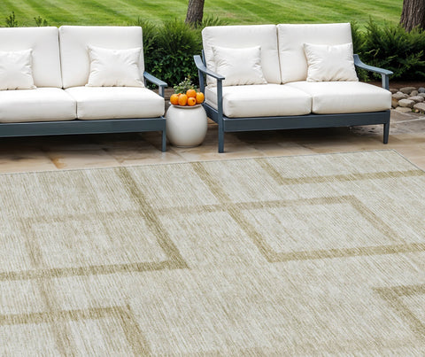 8' X 10' Beige Tan And Taupe Geometric Washable Indoor Outdoor Area Rug
