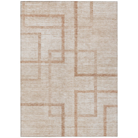 3' X 5' Copper And Brown Geometric Washable Indoor Outdoor Area Rug