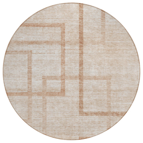 8' Copper And Brown Round Geometric Washable Indoor Outdoor Area Rug