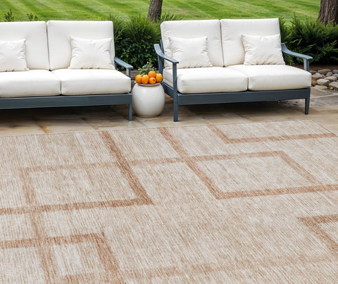 8' X 10' Copper And Brown Geometric Washable Indoor Outdoor Area Rug