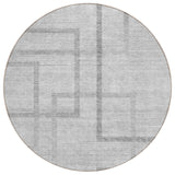 8' Gray Charcoal And Silver Round Geometric Washable Indoor Outdoor Area Rug