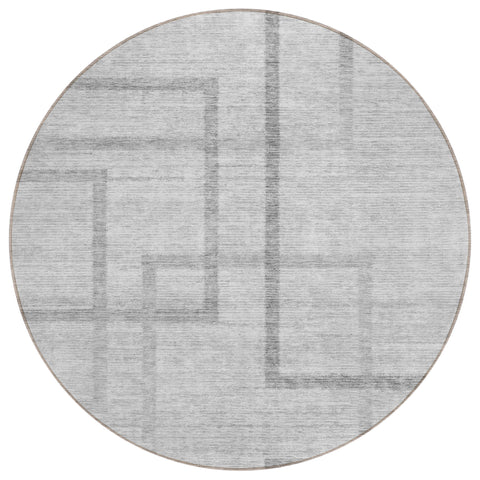 8' Gray Charcoal And Silver Round Geometric Washable Indoor Outdoor Area Rug