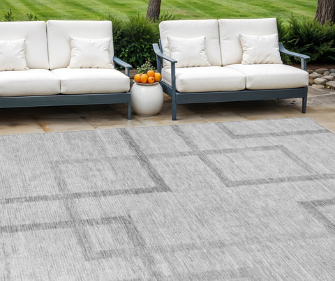 8' X 10' Gray Charcoal And Silver Geometric Washable Indoor Outdoor Area Rug