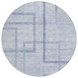 8' Sky Blue And Denim Blue Round Geometric Washable Indoor Outdoor Area Rug