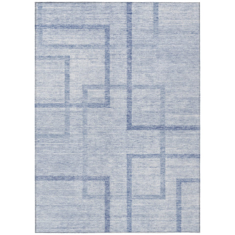 8' X 10' Sky Blue And Denim Blue Geometric Washable Indoor Outdoor Area Rug