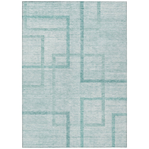 3' X 5' Teal Blue And Aqua Geometric Washable Indoor Outdoor Area Rug
