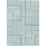 5' X 8' Teal Blue And Aqua Geometric Washable Indoor Outdoor Area Rug
