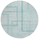 8' Teal Blue And Aqua Round Geometric Washable Indoor Outdoor Area Rug
