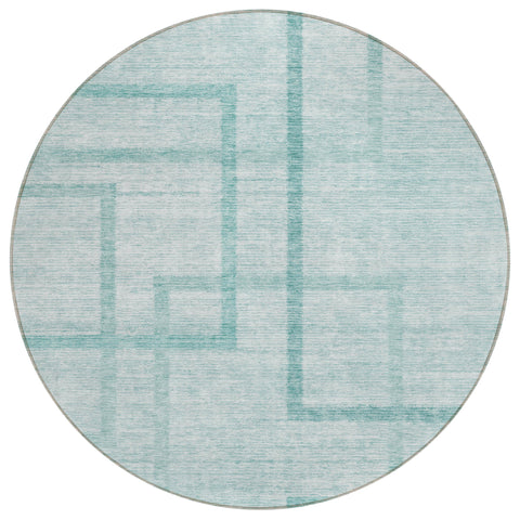 8' Teal Blue And Aqua Round Geometric Washable Indoor Outdoor Area Rug