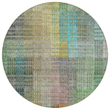 8' Green Gold And Teal Blue Round Abstract Washable Indoor Outdoor Area Rug