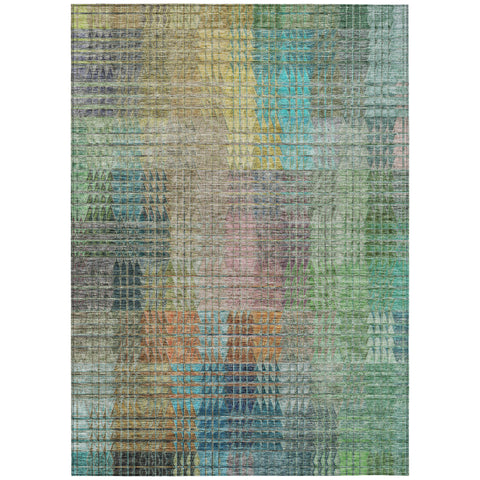 8' X 10' Green Gold And Teal Blue Abstract Washable Indoor Outdoor Area Rug