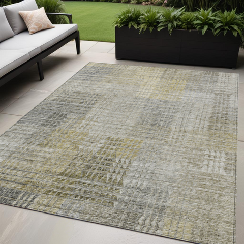 5' X 8' Taupe Beige And Brown Abstract Washable Indoor Outdoor Area Rug