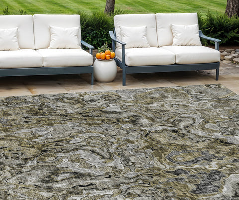8' X 10' Brown Beige And Tan Abstract Washable Indoor Outdoor Area Rug