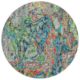 8' Orange And Teal Blue Round Abstract Washable Indoor Outdoor Area Rug