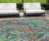8' X 10' Orange And Teal Blue Abstract Washable Indoor Outdoor Area Rug