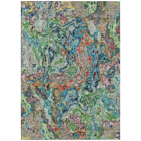 8' X 10' Orange And Teal Blue Abstract Washable Indoor Outdoor Area Rug