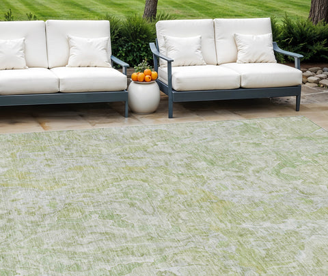 8' X 10' Artichoke Green And Fern Green Abstract Washable Indoor Outdoor Area Rug