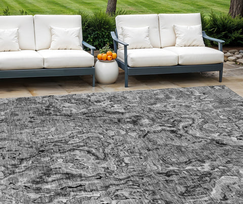 8' X 10' Gray Charcoal And Silver Abstract Washable Indoor Outdoor Area Rug