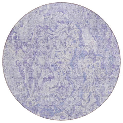 8' Plum Purple And Lavender Round Abstract Washable Indoor Outdoor Area Rug